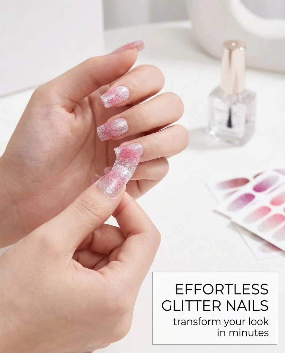 12 Fogli Unghie Gel Adesive UV,Sfumato Smalto Adesivo Gel UV,Unghie Finte Adesive,Pellicola per Unghie Autoadesiva,Adesivi per unghie, Impacchi di Smalto Gel per Unghie