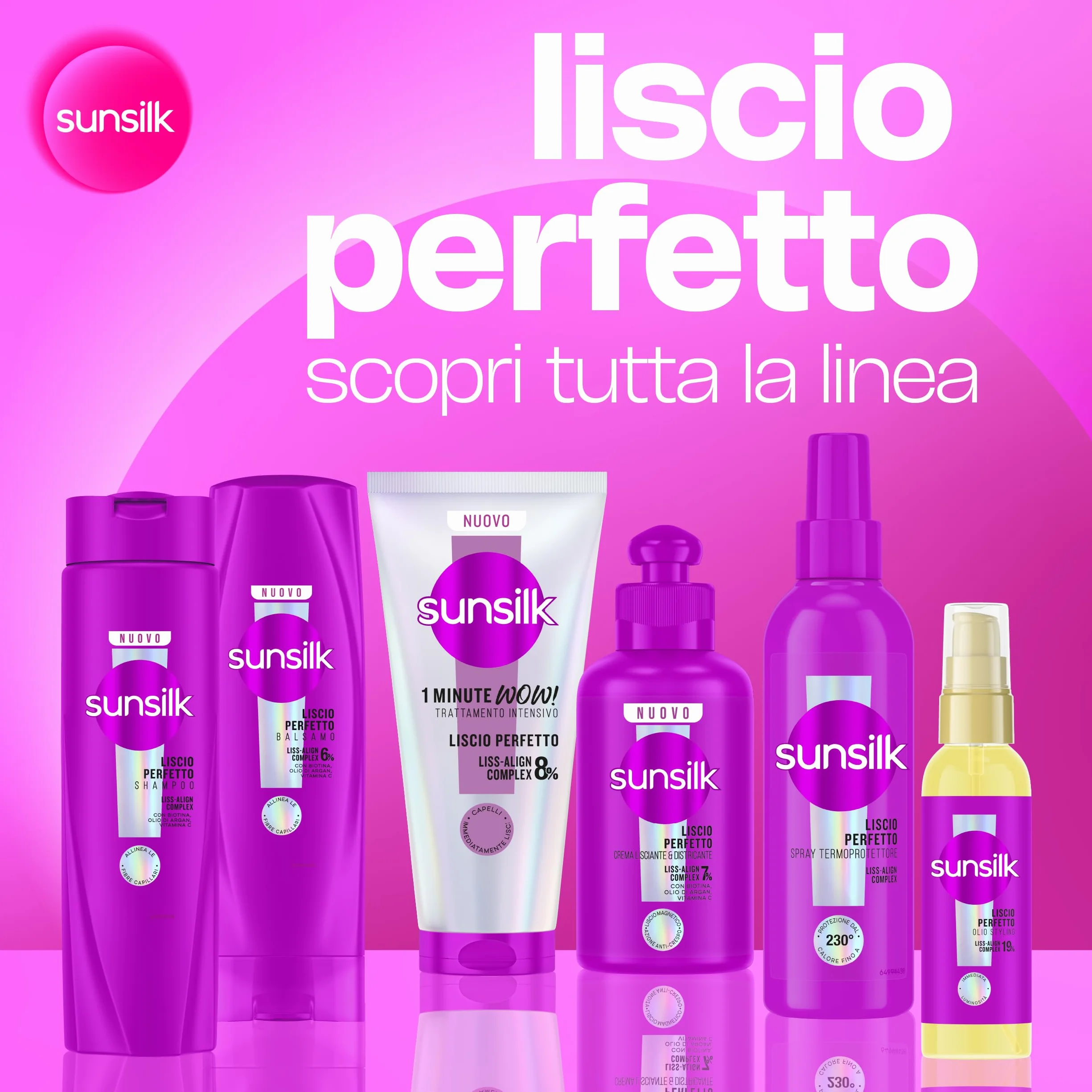 Sunsilk, Crema Lisciante & Districante Liscio Perfetto, Crema Capelli Senza Risciacquo Anti Crespo, Formula con 7% LISS-ALIGN COMPLEX con Biotina, Olio di Argan e Vitamina C, 6 Pezzi da 200 ml