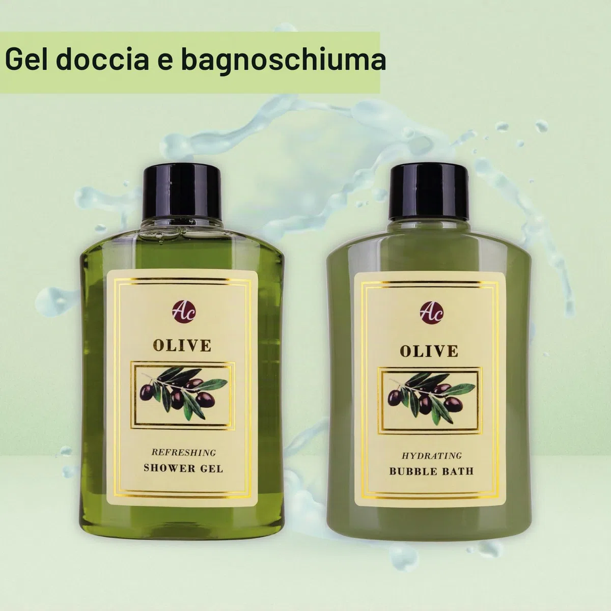 Accentra - Set da bagno da donna "Olive" in cestini in erba marina, set doccia con gel doccia, bagno in schiuma, bomba da bagno e spugna a rete, set da 4 pezzi per donne e ragazze
