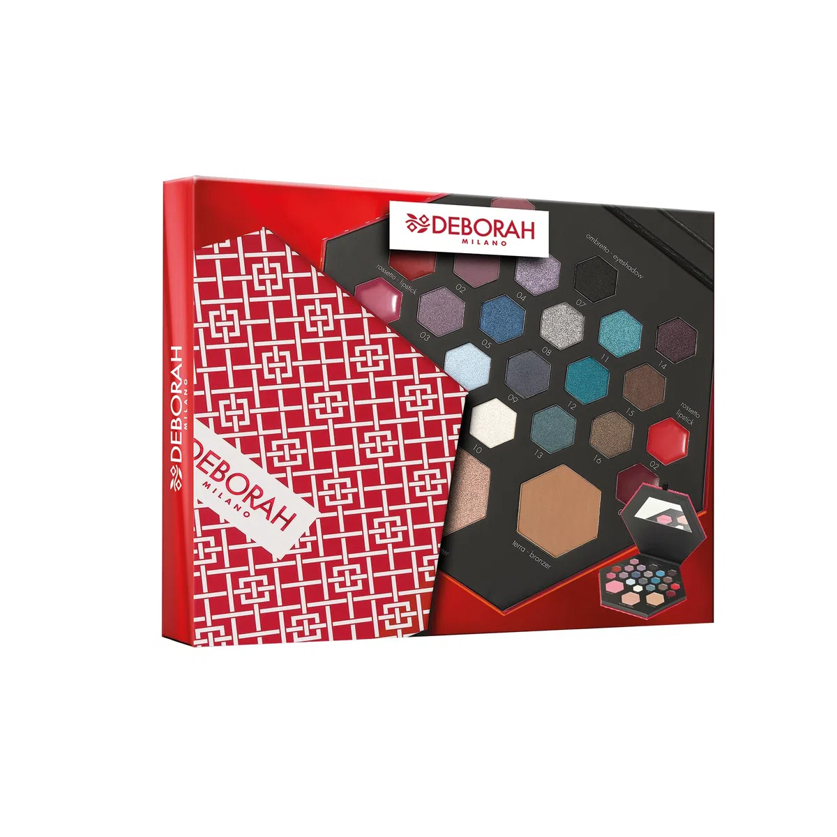Deborah Milano - Trousse Set Regalo Donna Make Up Beauty Gift n.2 Small Toni Freddi, Include Palette di Ombretti, Gloss, Rossetti e Polveri Viso dai diversi Finish e Colori, in Carta FSC