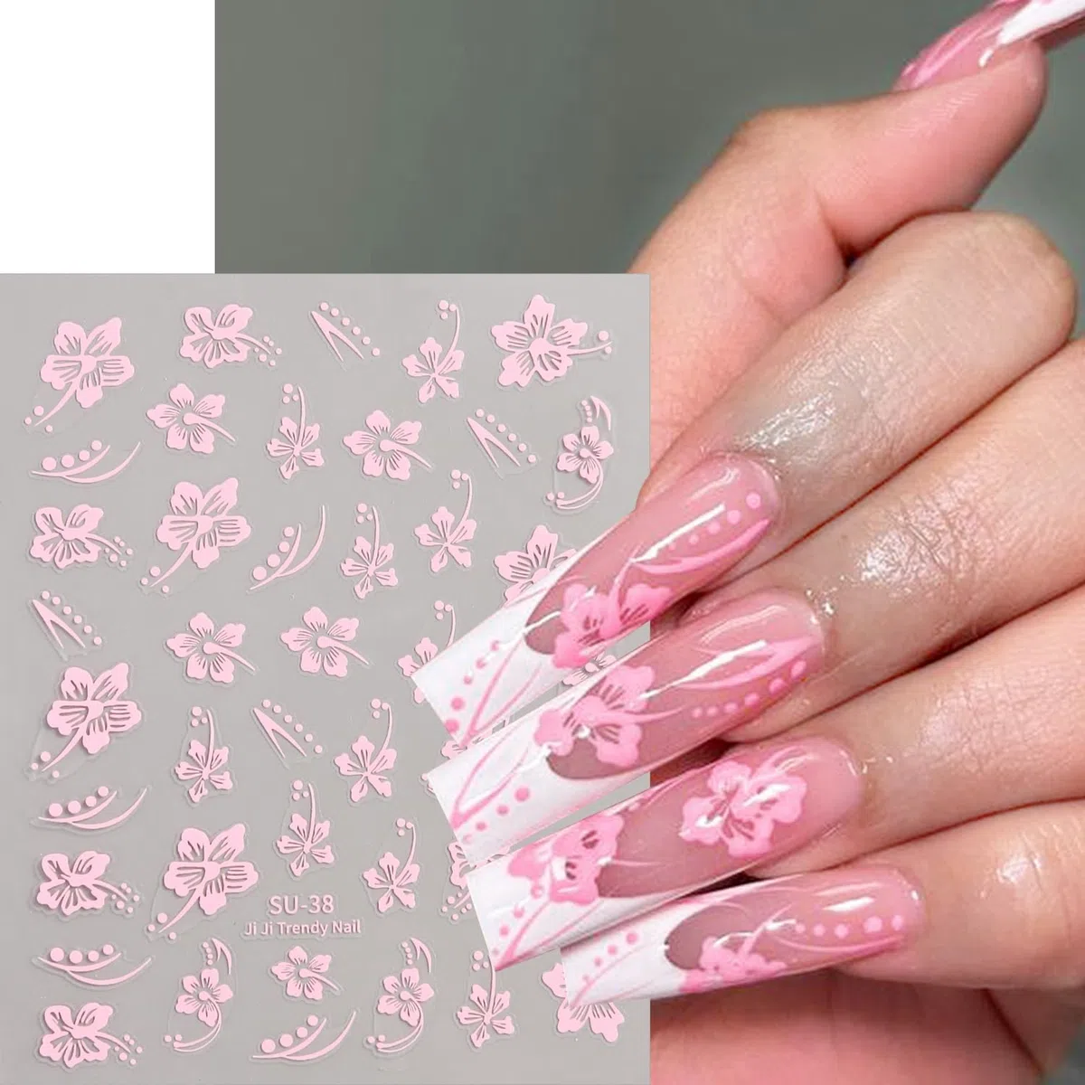 Adesivi per Unghie con Fiori di Ibisco, 6 Pezzi Immagini di Fiori di Ibisco 3D Autoadesive Bianco Rosa Hawaiani Colorati