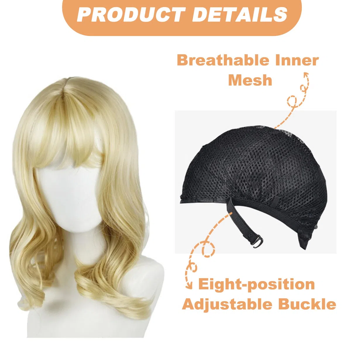 45 cm parrucca bionda donna bionda Bob parrucca con frangia capelli sintetici resistenti al calore parrucca corta per sera Cosplay uso quotidiano