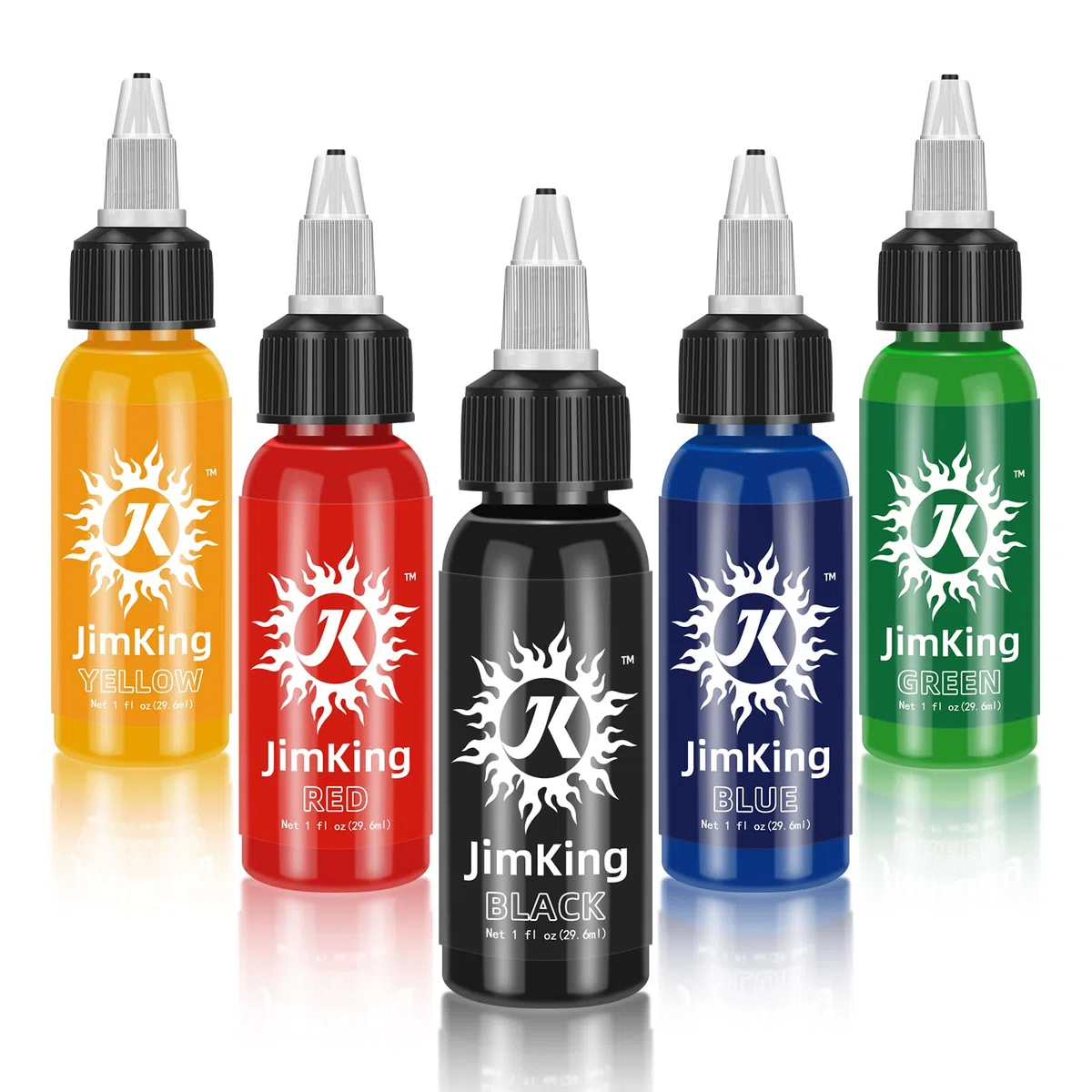 JimKing Set di tatuaggi di colore nero, professionale tribale, outlining, di alta qualità, per tatuaggi – Vegano (1oz), 30 ml, 5 pezzi