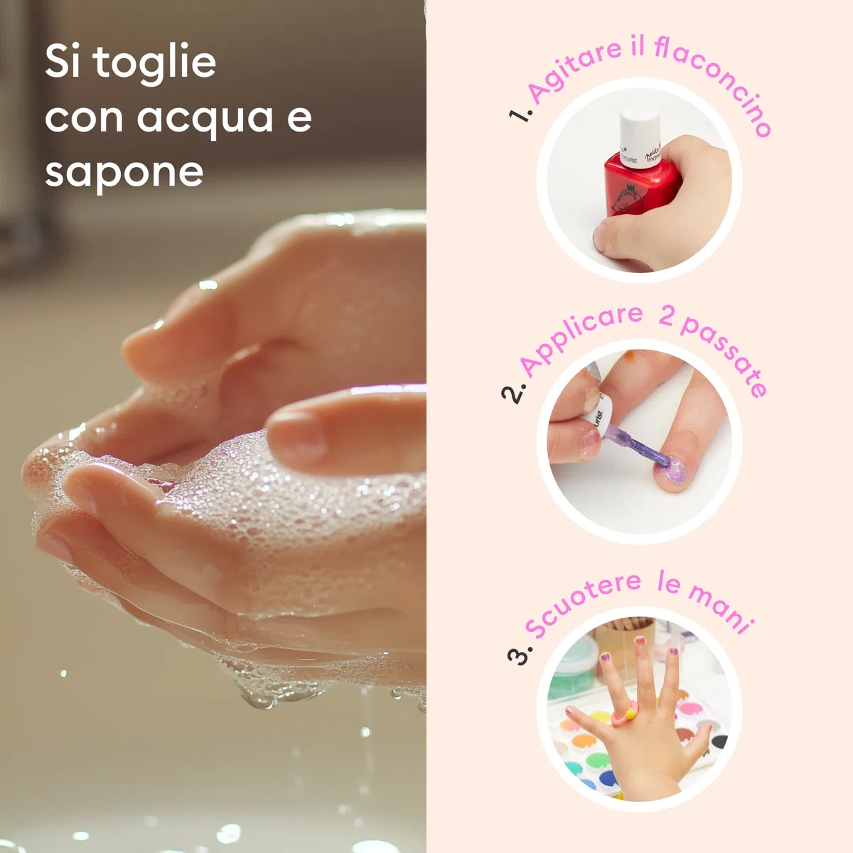 Manucurist Barbapapà Kit di Smalti per Unghie a base d'acqua per bambini dai 3 anni - 3 smalti atossici in rosa, giallo, verde - Regali Bambini - Regalo Bambina 3 anni