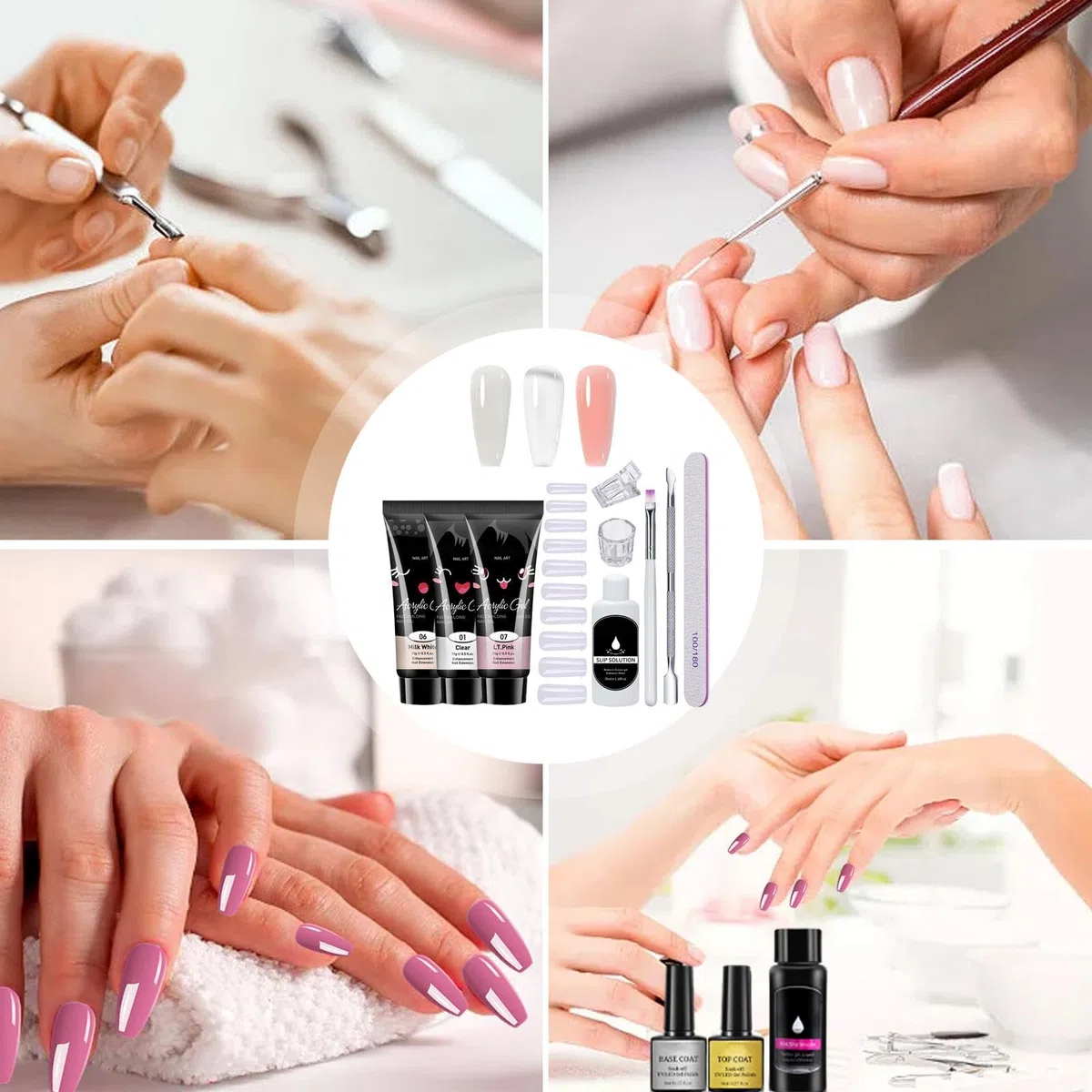 Kit per unghie gel di poli, gel e kit di estensione gel e unghie,Manicure gel di lampada UV portatile | Set di chiodi con tutto, set completo di policini di lunga durata, forniture per unghie a casa p