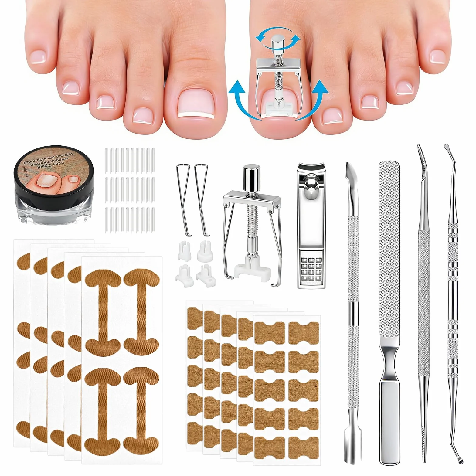 Set di correzioni per unghie incarnite, set di strumenti semplici per unghie incarnite, fermaglio per unghie dei piedi, set con toppa di correzione dell'unghia, in acciaio inox, set