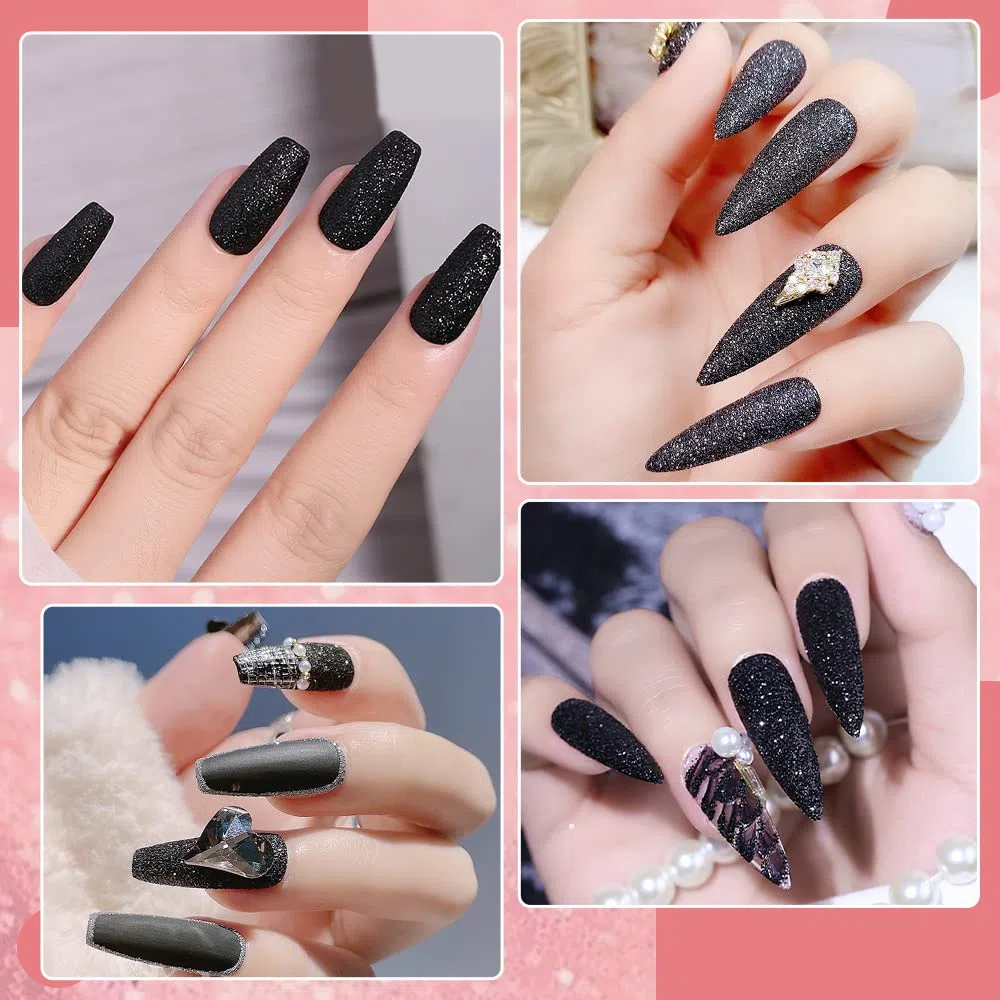 Polvere di zucchero nero – Glitter per unghie effetto zucchero luccicante, polvere di diamante