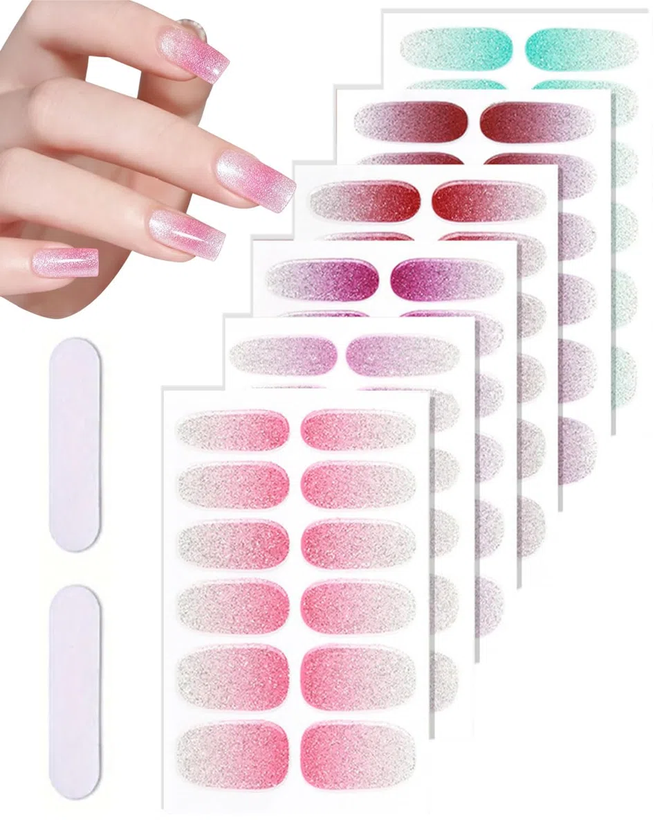 12 Fogli Unghie Gel Adesive UV,Sfumato Smalto Adesivo Gel UV,Unghie Finte Adesive,Pellicola per Unghie Autoadesiva,Adesivi per unghie, Impacchi di Smalto Gel per Unghie