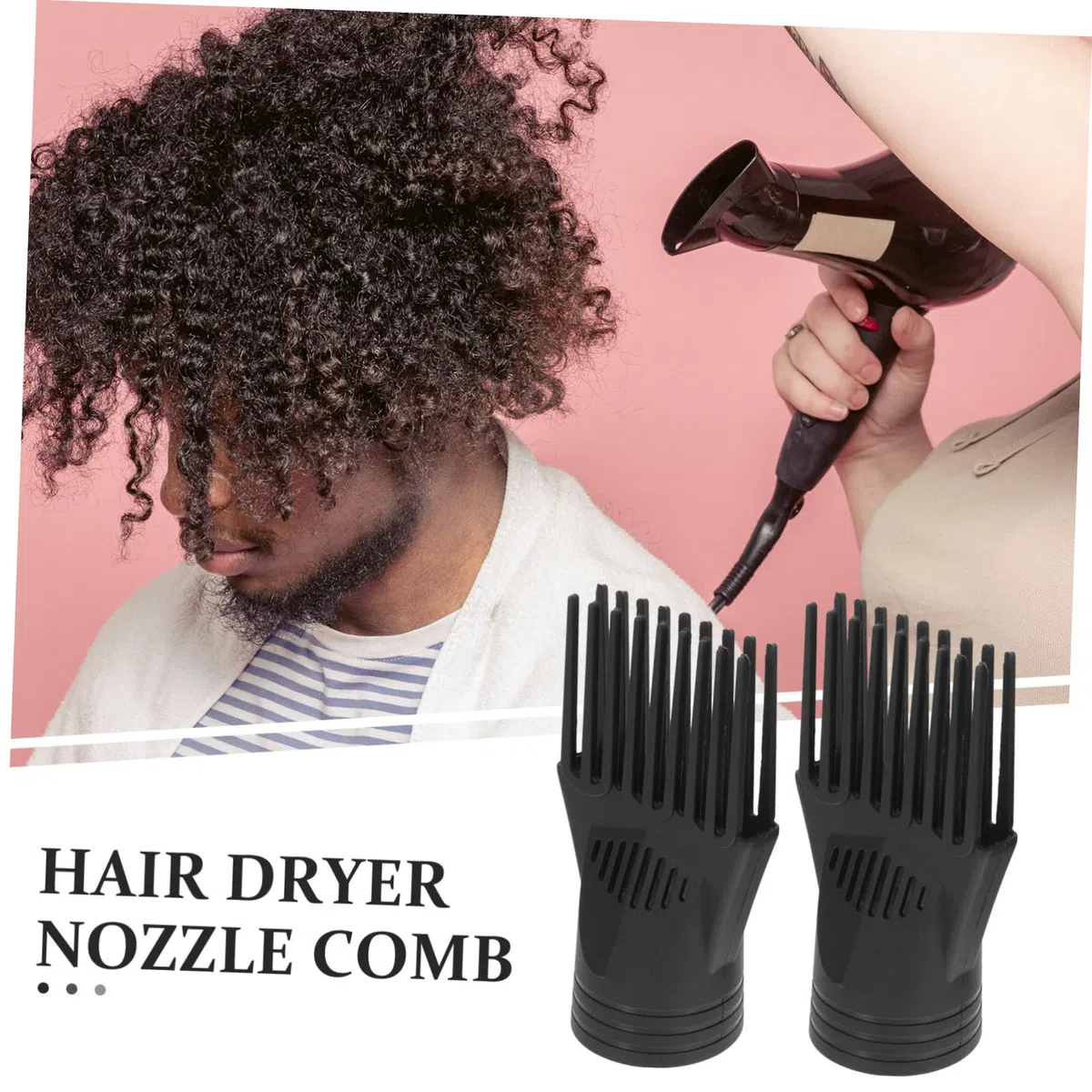 Spazzola per Phon Blow Dryer Brush in Plastico Nero, Accessorio Leggero da 2 Pezzi Asciuga Rapidamente senza Danneggiare i Chioma