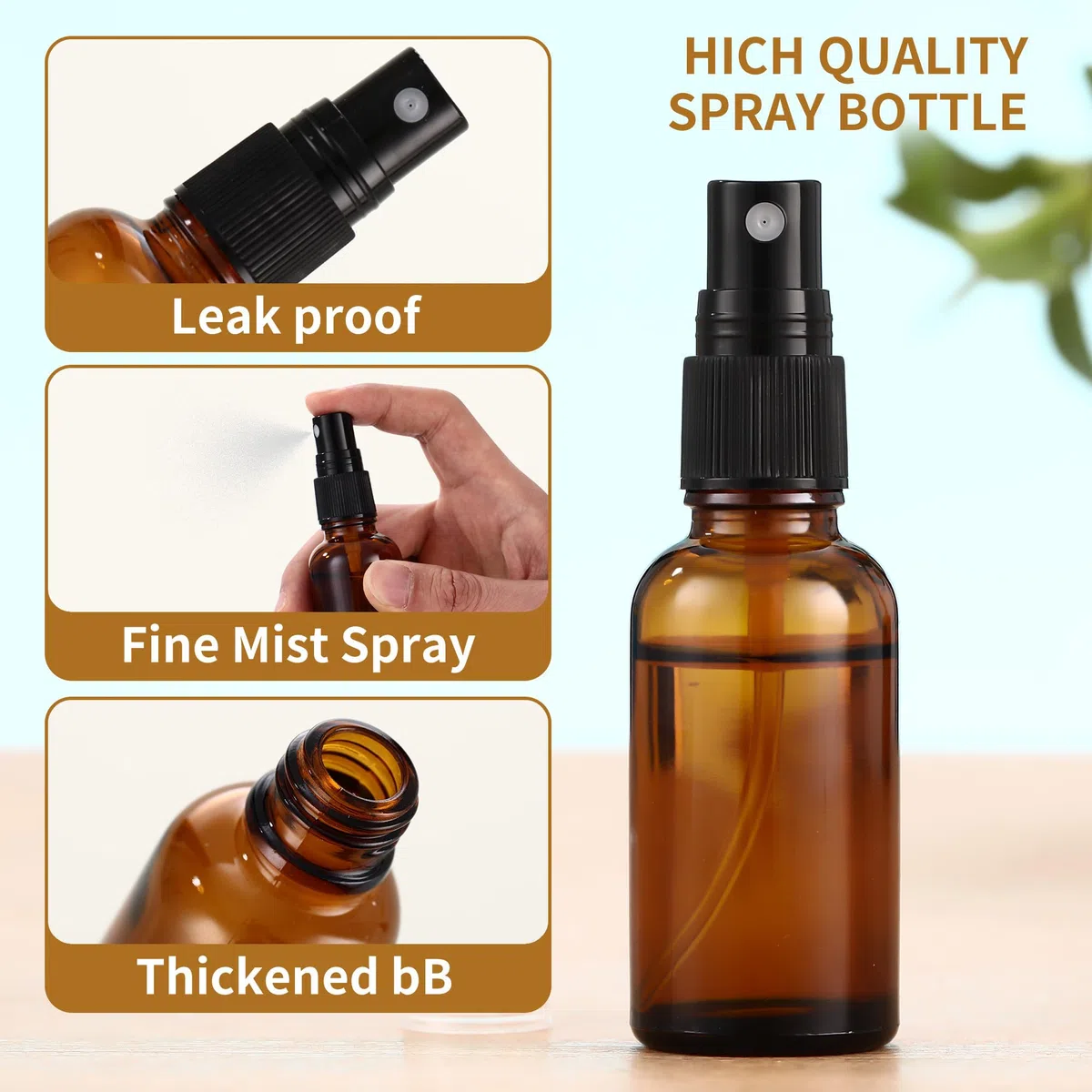 Nuangoo 10 pezzi Bottiglie Spray Vetro, 30 ml Flaconi spray vuoti in vetro,Flaconi spray in Vetro Ambrato con imbuto e contagocce per Profumi, Cosmetici, oli Essenziali, Massaggi