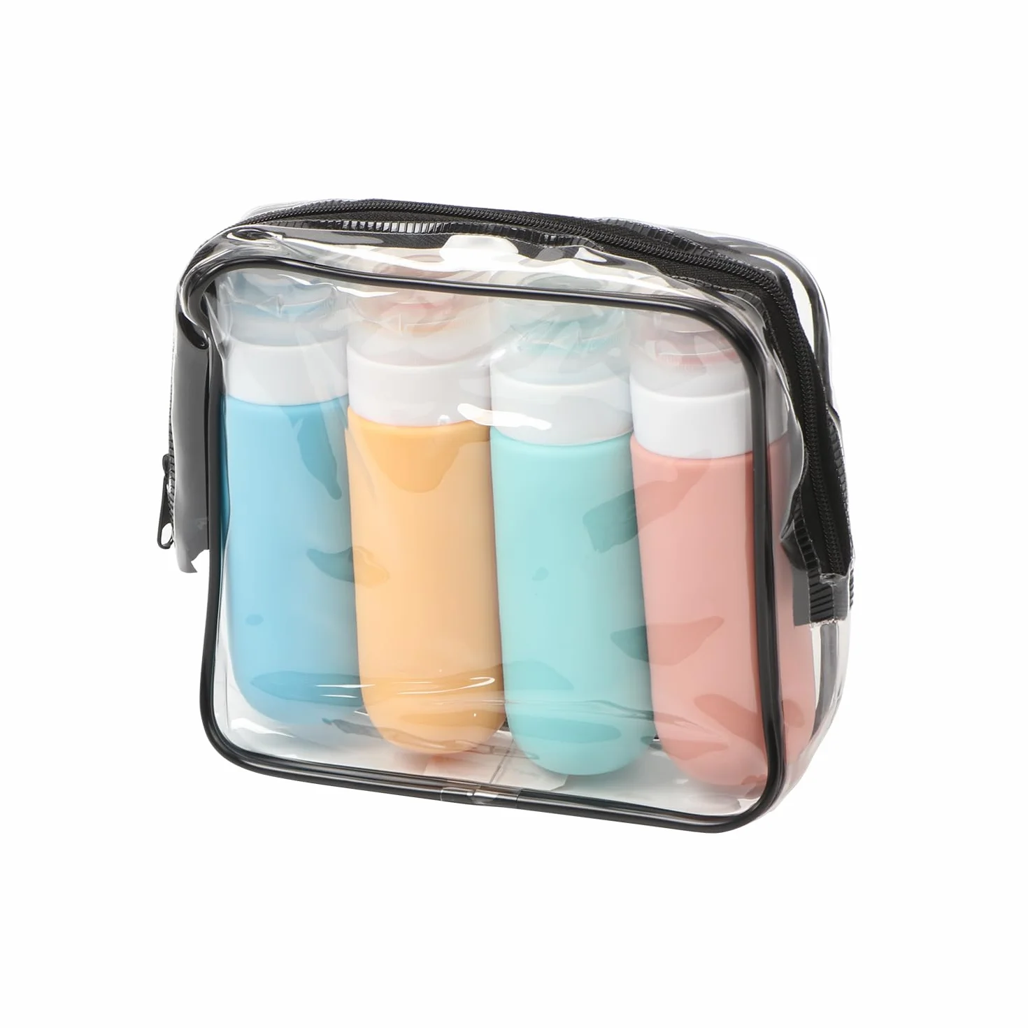 BEPER C302AAC010 Set 4 Flaconi da Viaggio in Silicone 90 ml, Contenitori per Shampoo e Creme con Astuccio Trasparente, Antigoccia, Ideali per Aereo e Palestra