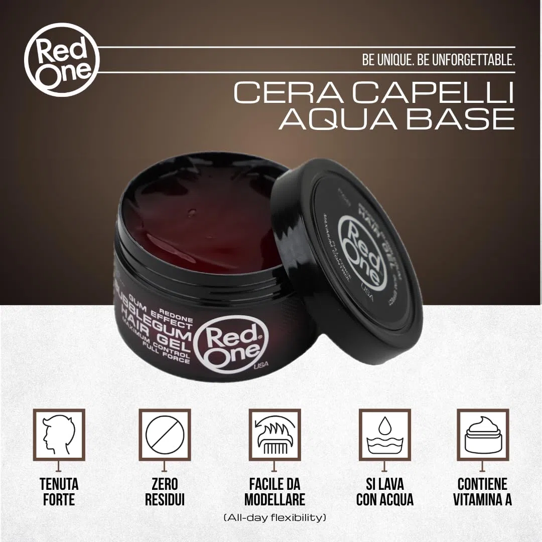 RedOne Hair Gel Bubblegum (Gum Effect) – Gel Capelli Effetto Bagnato a Lunga Durata, 400 ml | Gel Capelli Uomo e Donna per Ricci e Lisci, Definizione e Controllo | Rimozione Facile Pettinando