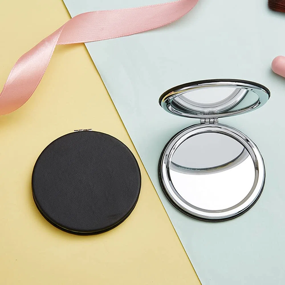 Zcooooool Specchio pieghevole rotondo 6,7 CM,per il trucco Specchio per il trucco professionale bifacciale(un lato ingrandito,l'altro normale) Specchio con superficie in Pu
