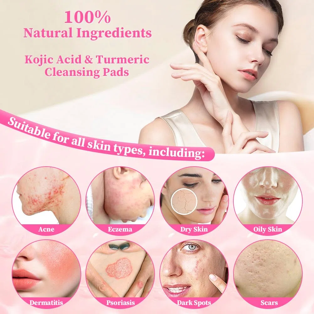 LOPEH Turmeric Kojic Acid Cleansing Pads, Tamponi Detergenti Alla Curcuma 40 Pezzi, Turmeric Pads per Pulizia del Viso, Exfoliating Cleansing Pads Adatto a Tutti i Tipi di Pelle