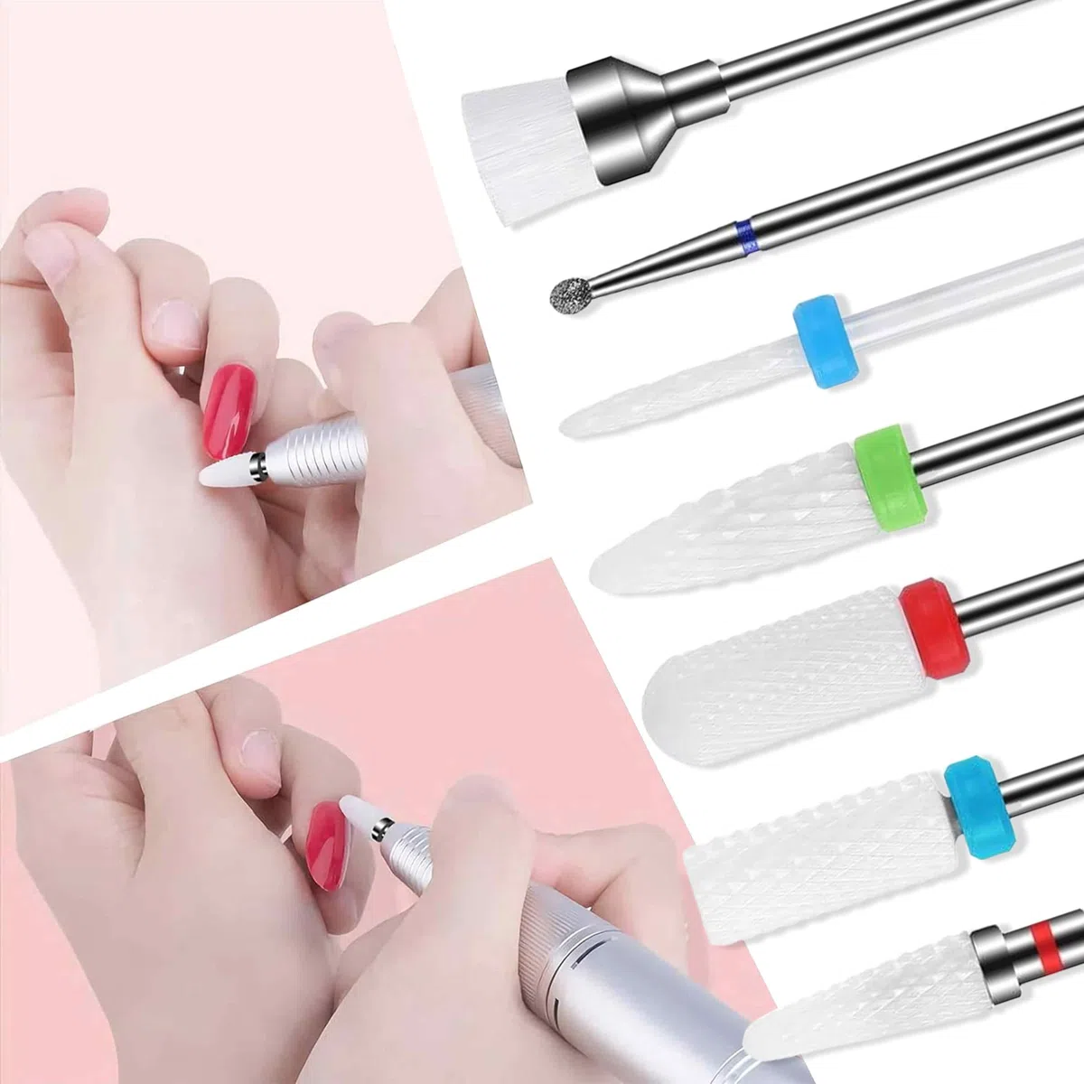Punte Fresa Unghie, Set di Manicure Elettrico da 7 Pezzi Kit di Trapano per Unghie Elettrico 3/32" Ceramica Lima per Unghie elettrica Manicure Pedicure Uso Domestico
