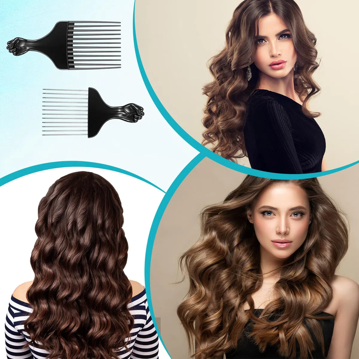 4 pettini afro, in metallo e plastica, a lunga durata, per ricci afro comb, con manico, prodotti afro-Hair, per uomini, donne, capelli ricci, perm