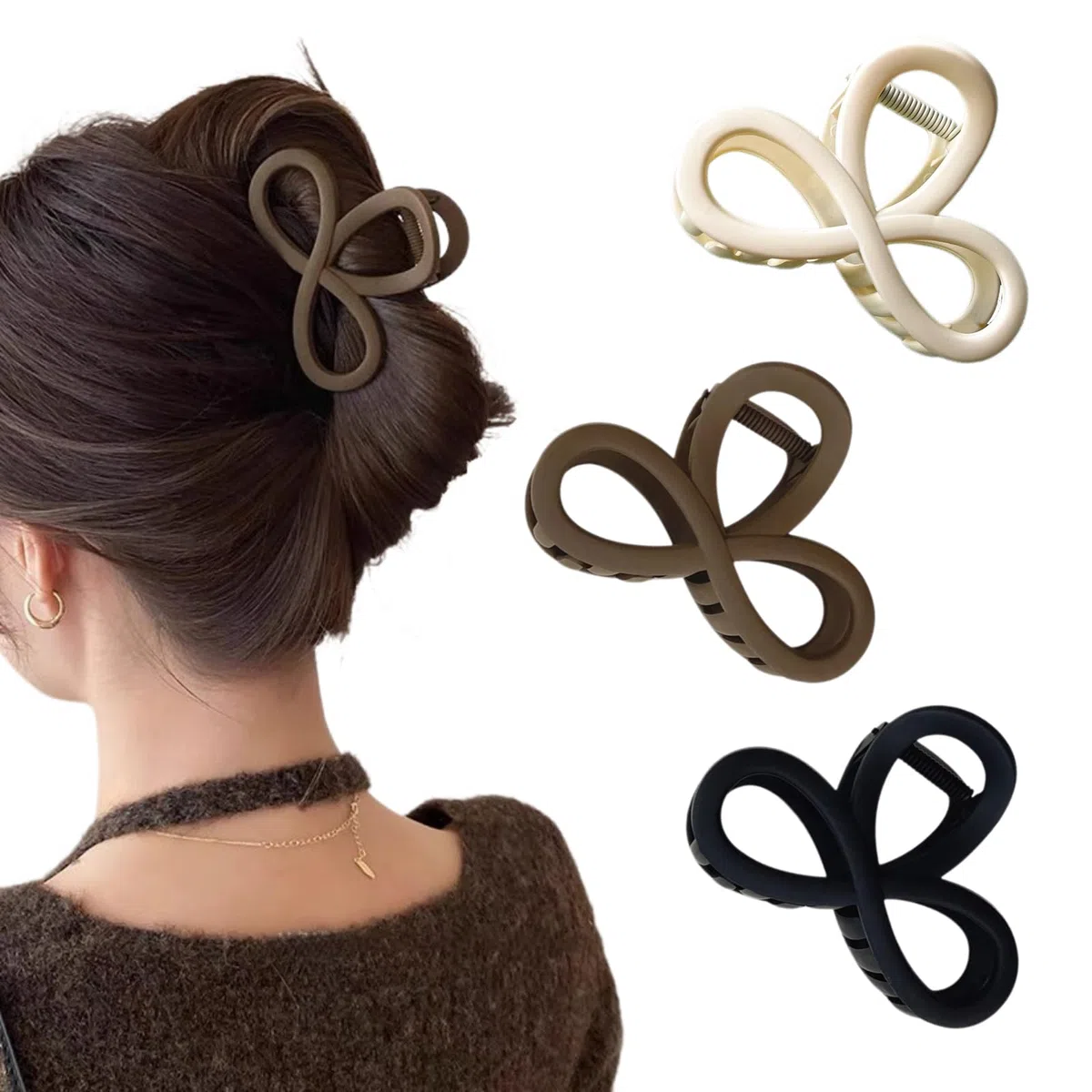 3 fermagli per capelli da donna, per capelli spessi e sottili, per ragazze e donne, accessori per capelli (nero, beige, marrone)