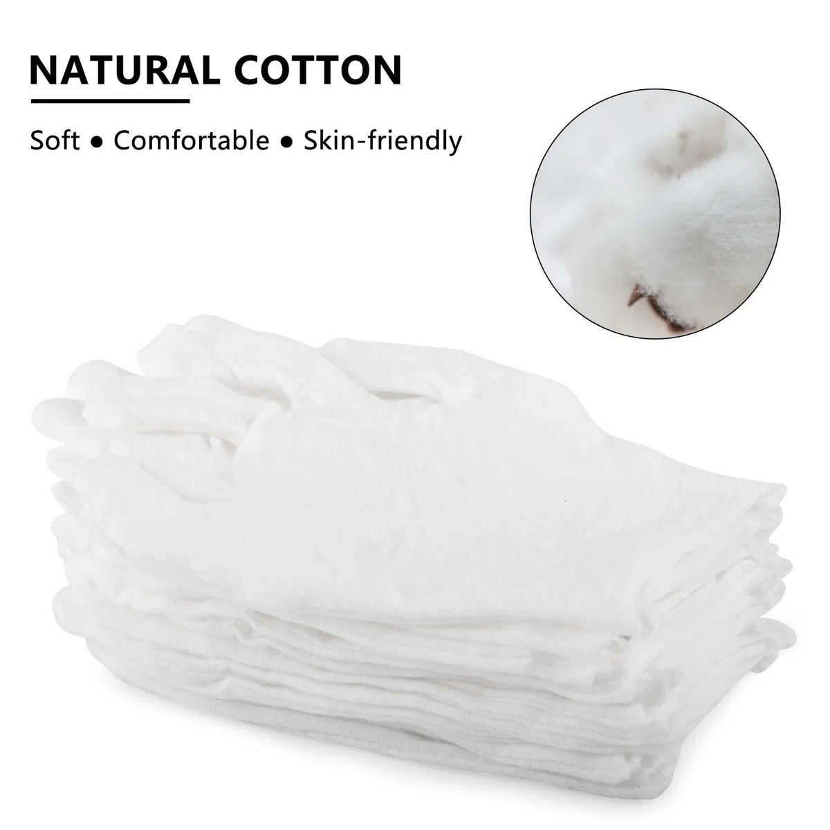 TNSLAND 24 pezzi (12 paia) guanti in cotone bianco per mani asciutte, idratanti, cosmetici, eczema, spa e monete, ispezione, handsc
