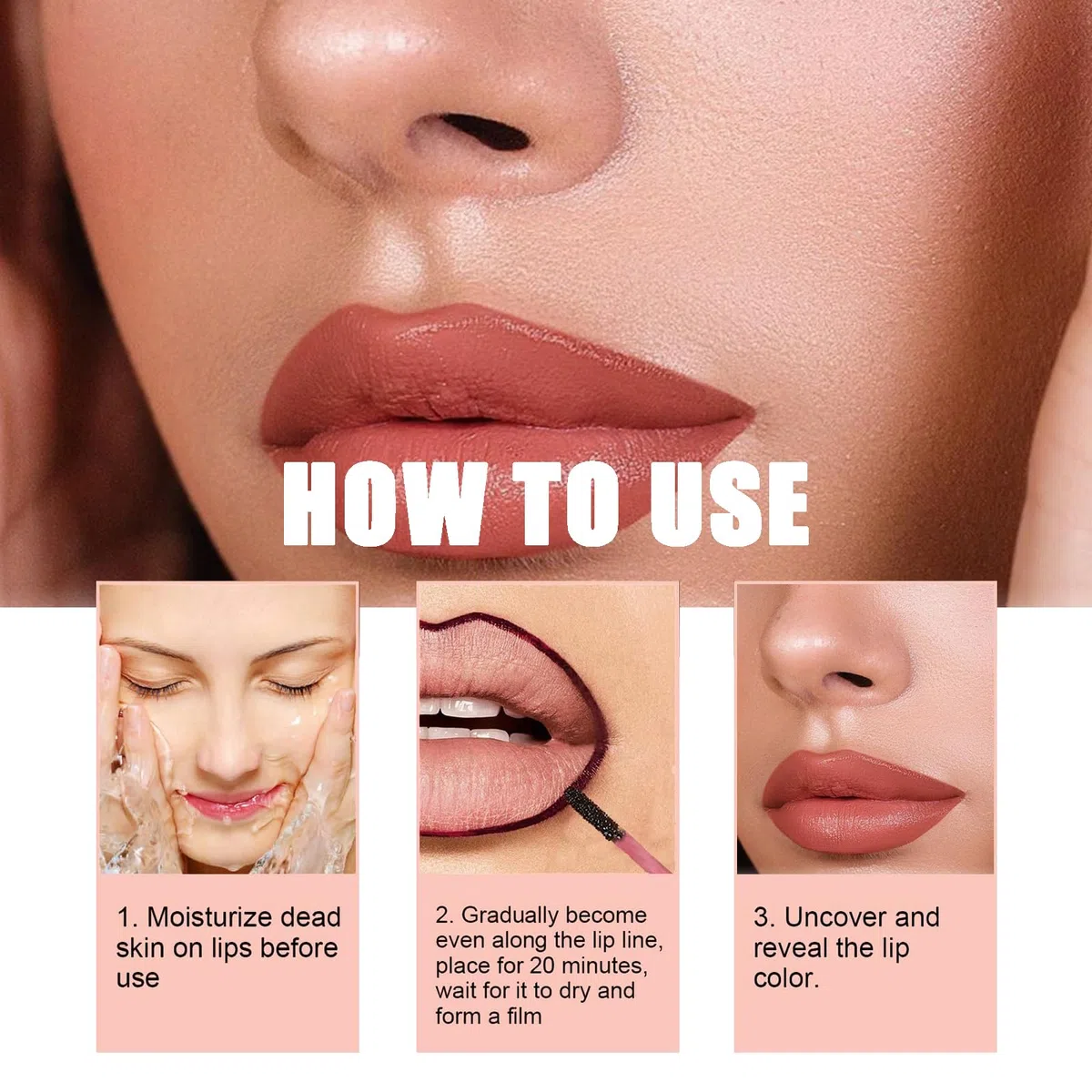 3 pezzi Peel Off Lip Liner, Lip Stain Peel Off a Lunga Durata, Impermeabile Tinta Labbra Peel Off, Lip Liner Tattoo per Labbra, Matte Finish Rossetto per Donne