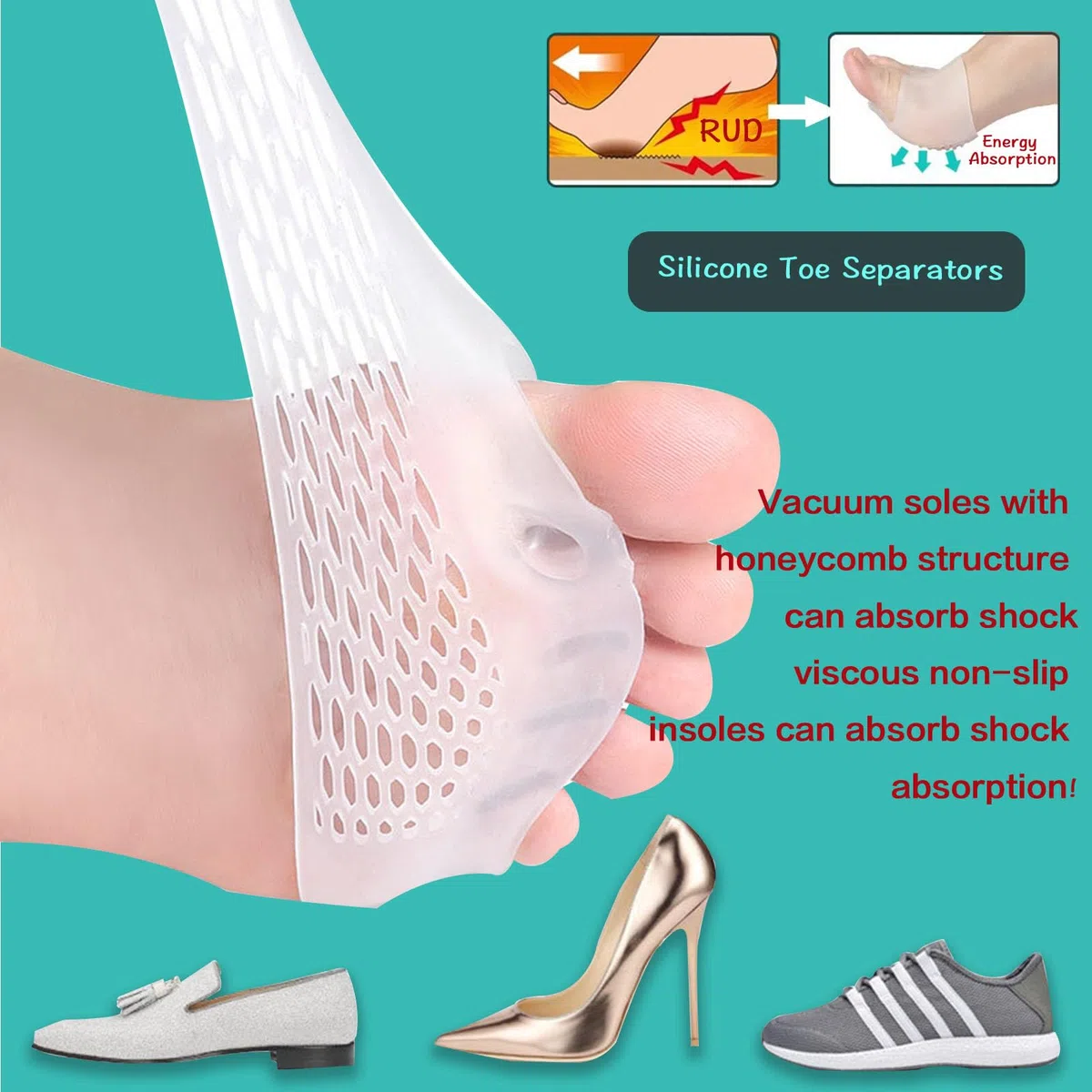 Separatori per dita dei piedi in silicone, separatore per dita dei piedi, per donne, sollievo dall'alluce valgo, raddrizzatore e distanziatore per donne e uomini (4 pezzi)